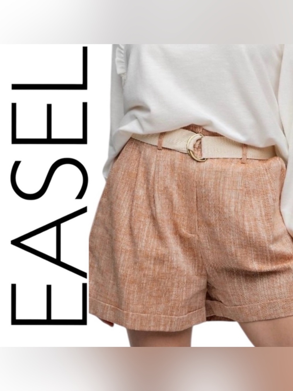 #1304 Easel Linen/cotton brownish shorts with belt
